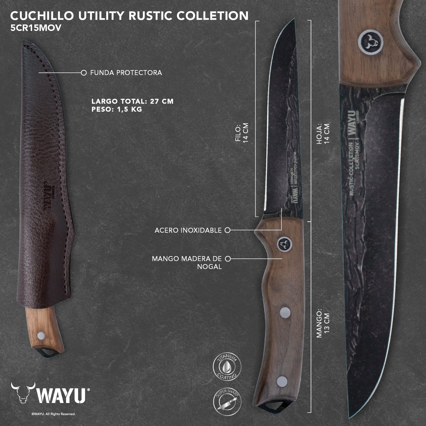 Cuchillo Utility Con Funda Rustic Collection Wayu