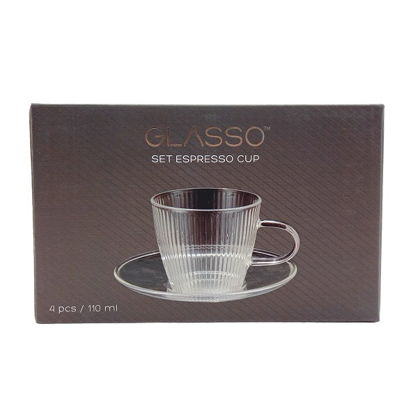 SET 4 TAZAS C/PLATO ESPRESSO GLASSO