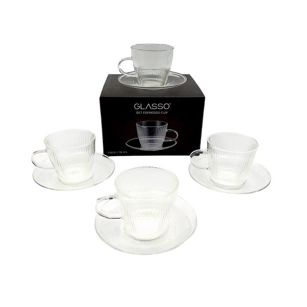 SET 4 TAZAS C/PLATO ESPRESSO GLASSO