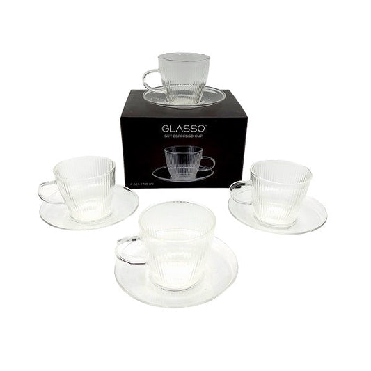 SET 4 TAZAS C/PLATO ESPRESSO GLASSO